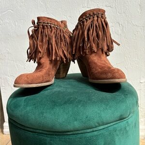 Not Rated suede booties with fringe trim, size 8